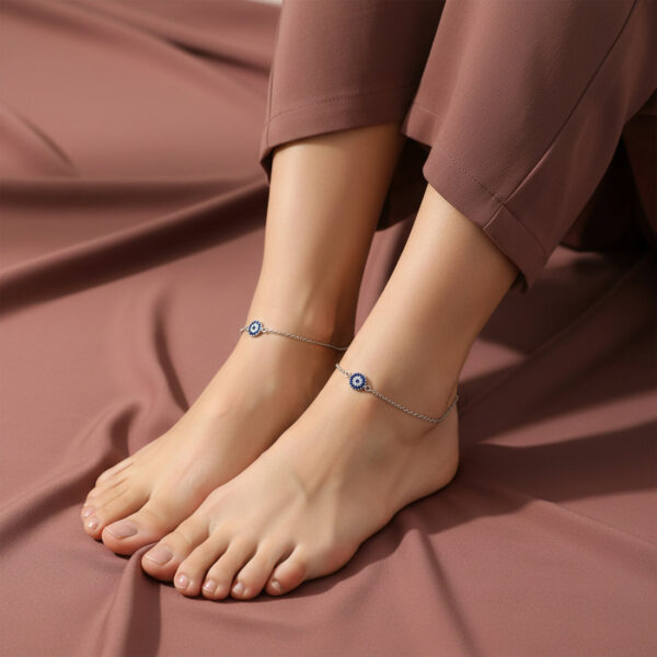 Silver Blue Evil Eye Anklet